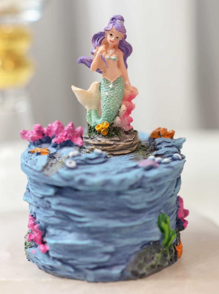 ebros gift Beautiful Mermaid Mergirl Sitting On Rock By Corals Mini Decorative Box Figurine
