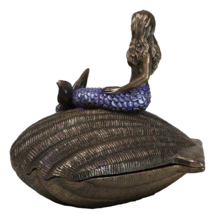Ebros Gift Beautiful Mermaid Sitting On Giant Sea Shell Decorative Jewelry Box Figurine