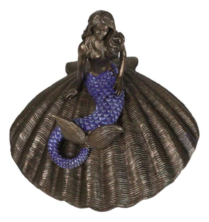 Ebros Gift Beautiful Mermaid Sitting On Giant Sea Shell Decorative Jewelry Box Figurine