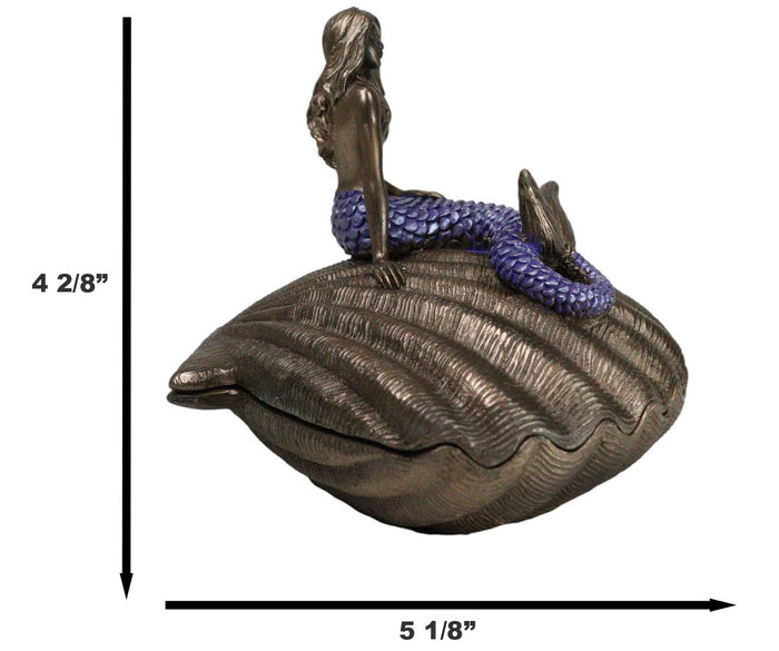 Ebros Gift Beautiful Mermaid Sitting On Giant Sea Shell Decorative Jewelry Box Figurine