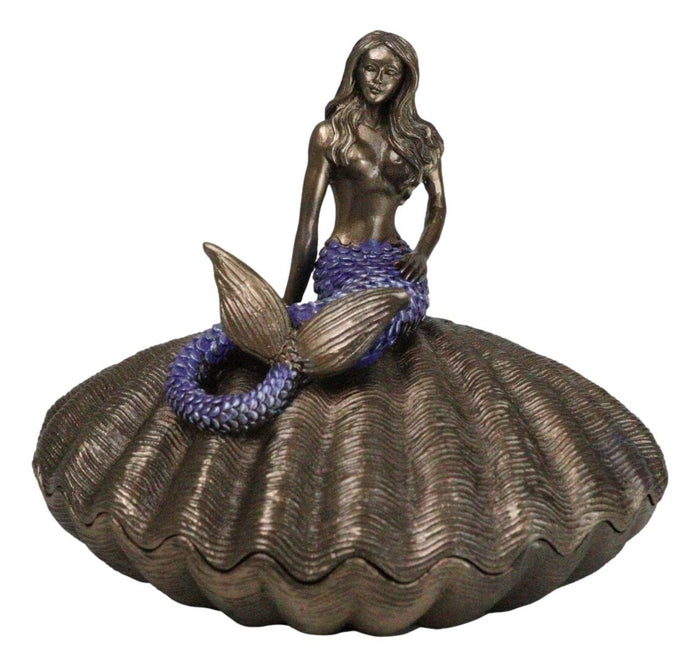 ebros gift Beautiful Mermaid Sitting On Giant Sea Shell Decorative Jewelry Box Figurine