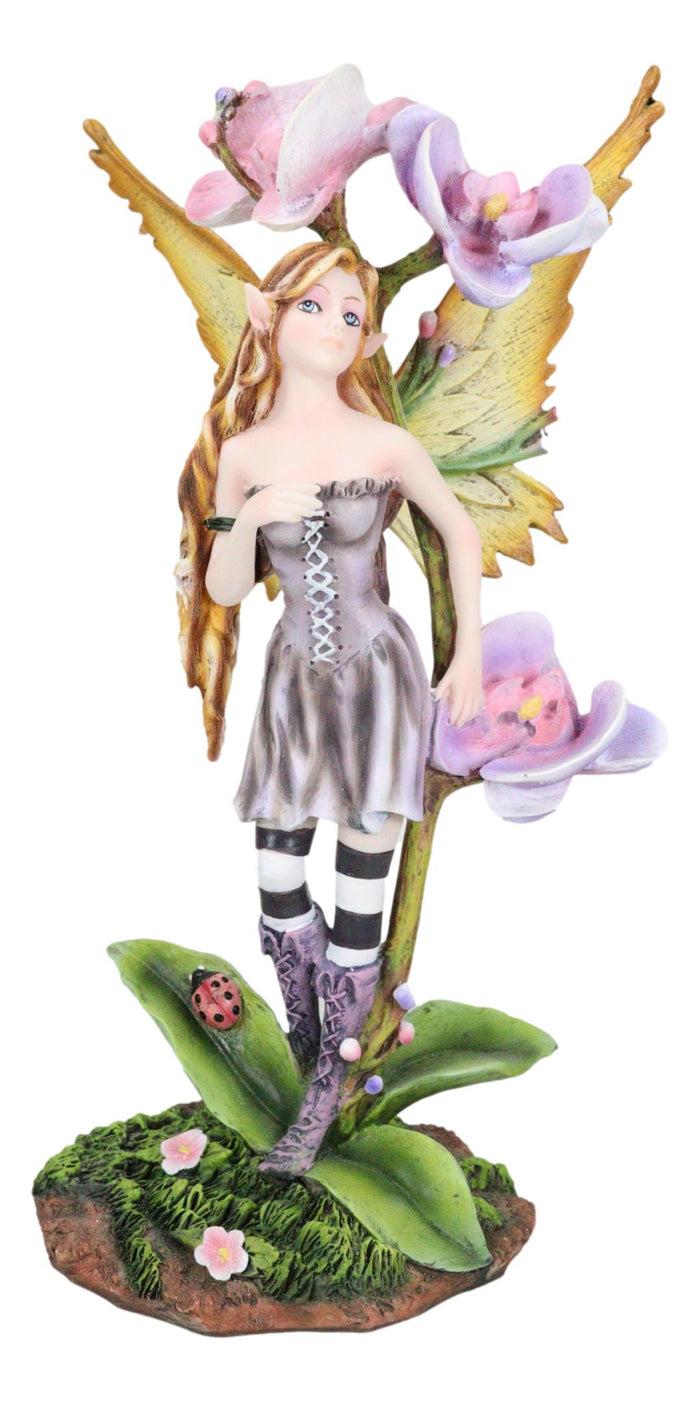 Ebros Gift Beautiful Tropical Purple Orchid Blossoms Elf Magic Fairy With Ladybug Figurine