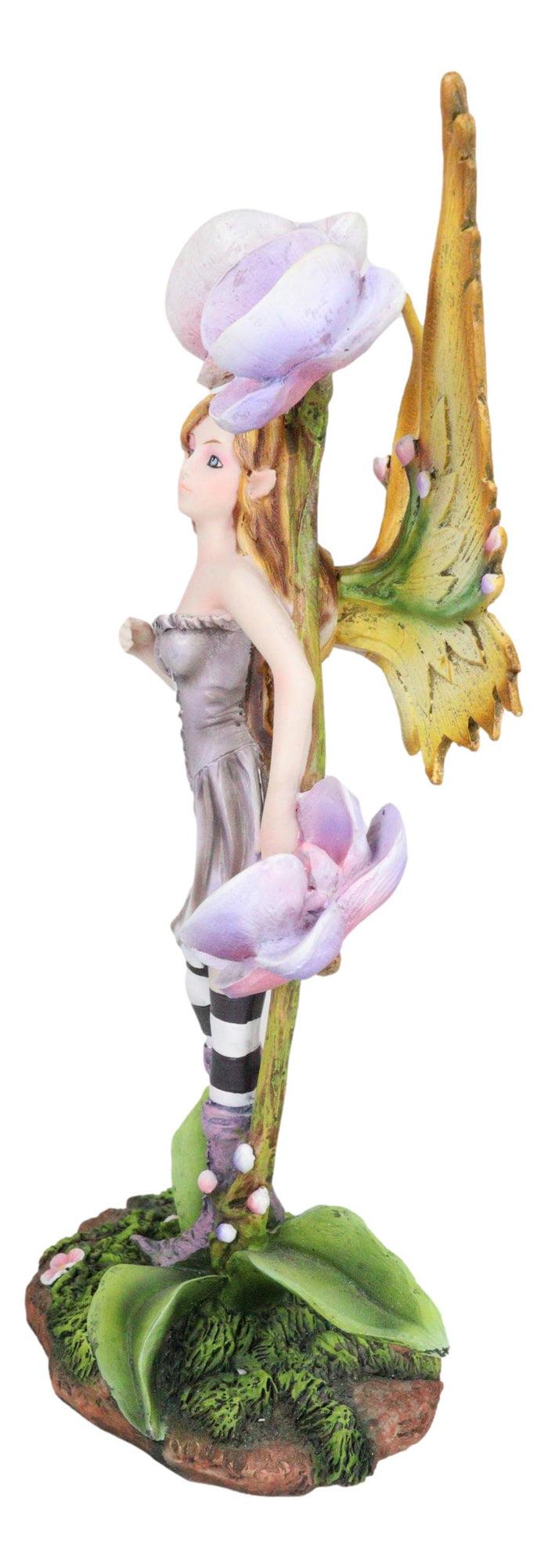 Ebros Gift Beautiful Tropical Purple Orchid Blossoms Elf Magic Fairy With Ladybug Figurine