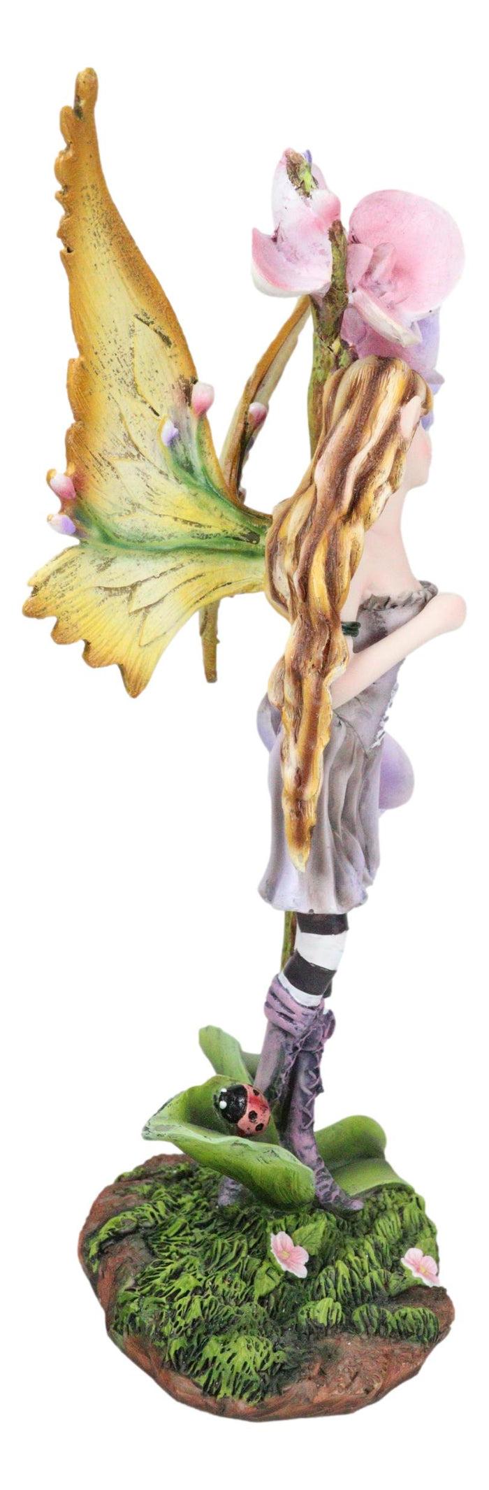 Ebros Gift Beautiful Tropical Purple Orchid Blossoms Elf Magic Fairy With Ladybug Figurine