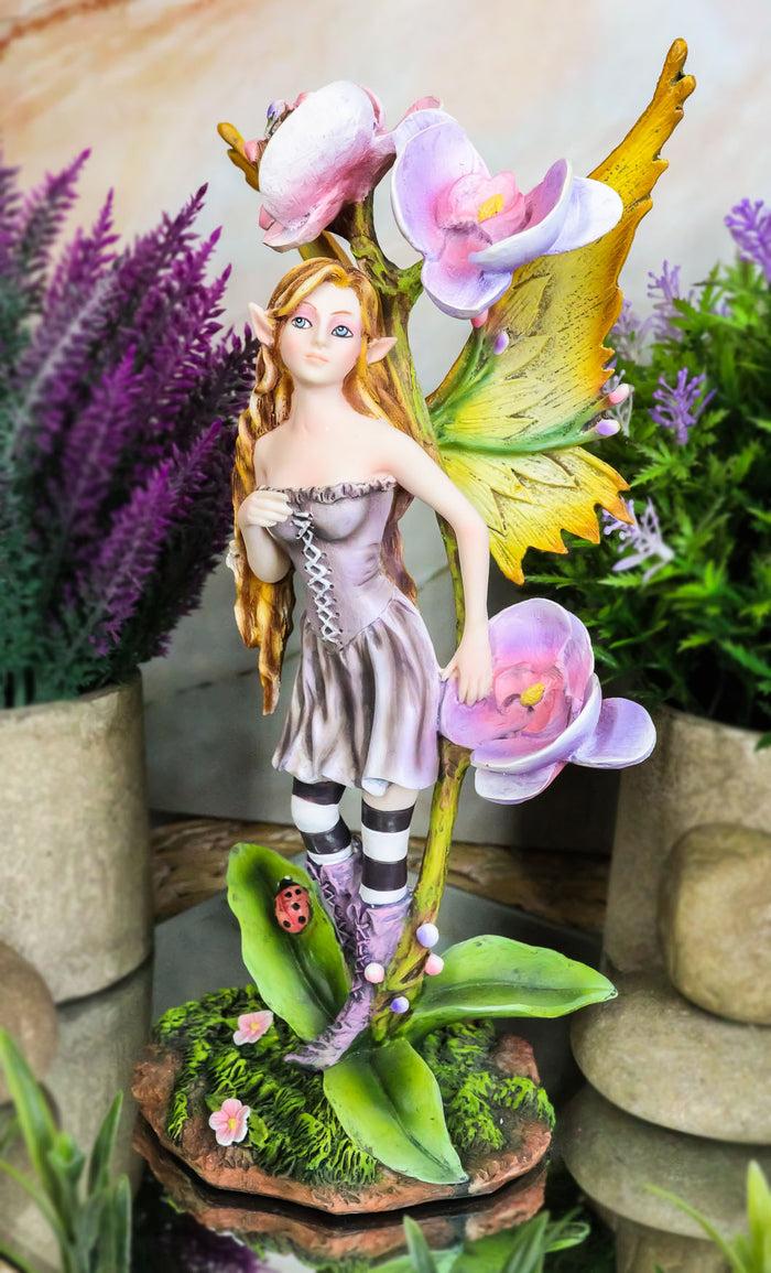 ebros gift Beautiful Tropical Purple Orchid Blossoms Elf Magic Fairy With Ladybug Figurine