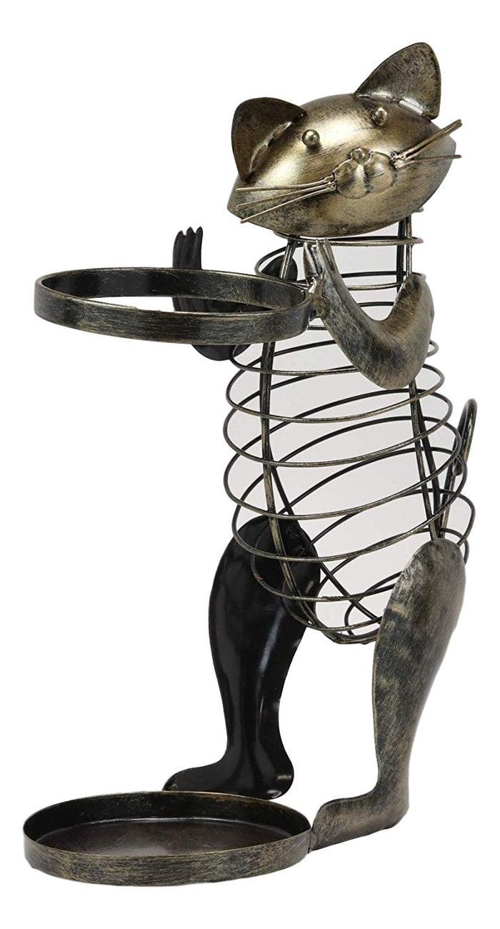 Ebros Gift Beckoning Cat Decorative Cork And Wine Bottle Holder Hand Made Metal Sculpture
