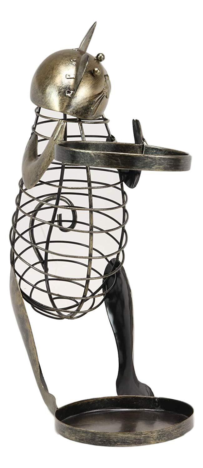 Ebros Gift Beckoning Cat Decorative Cork And Wine Bottle Holder Hand Made Metal Sculpture