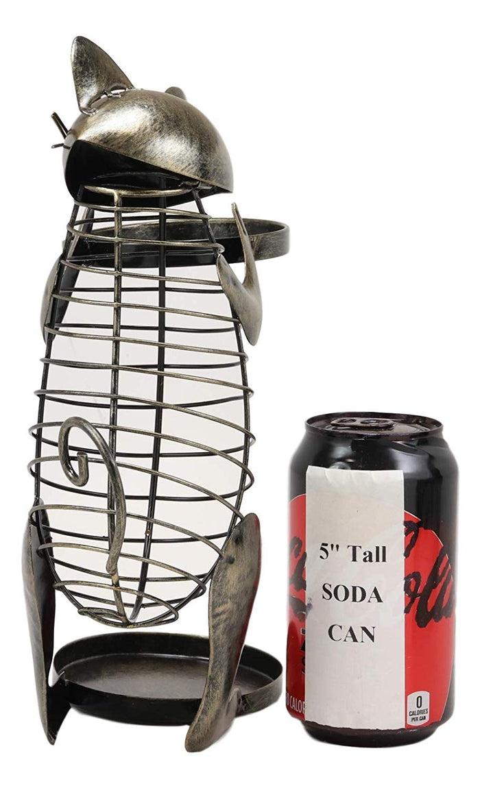 Ebros Gift Beckoning Cat Decorative Cork And Wine Bottle Holder Hand Made Metal Sculpture