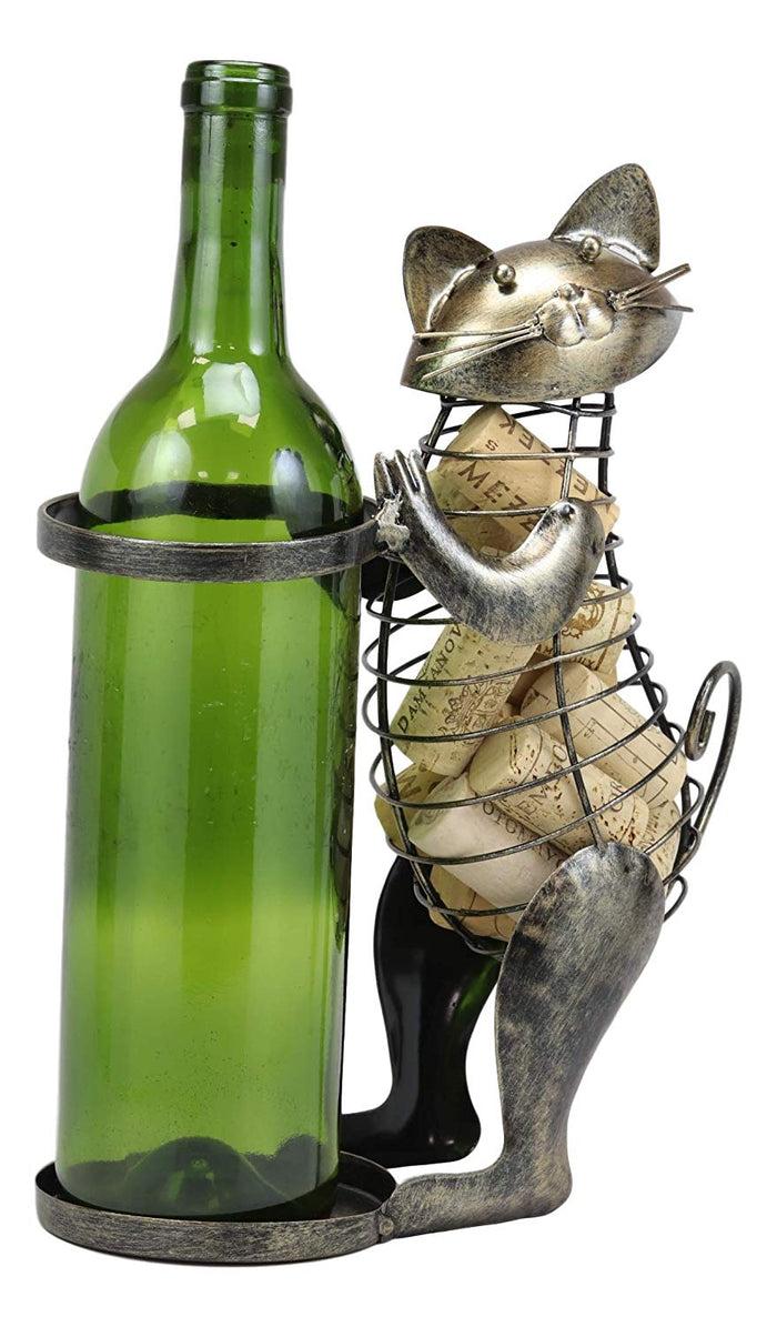 ebros gift Beckoning Cat Decorative Cork and Wine Bottle Holder Hand Made Metal Sculpture