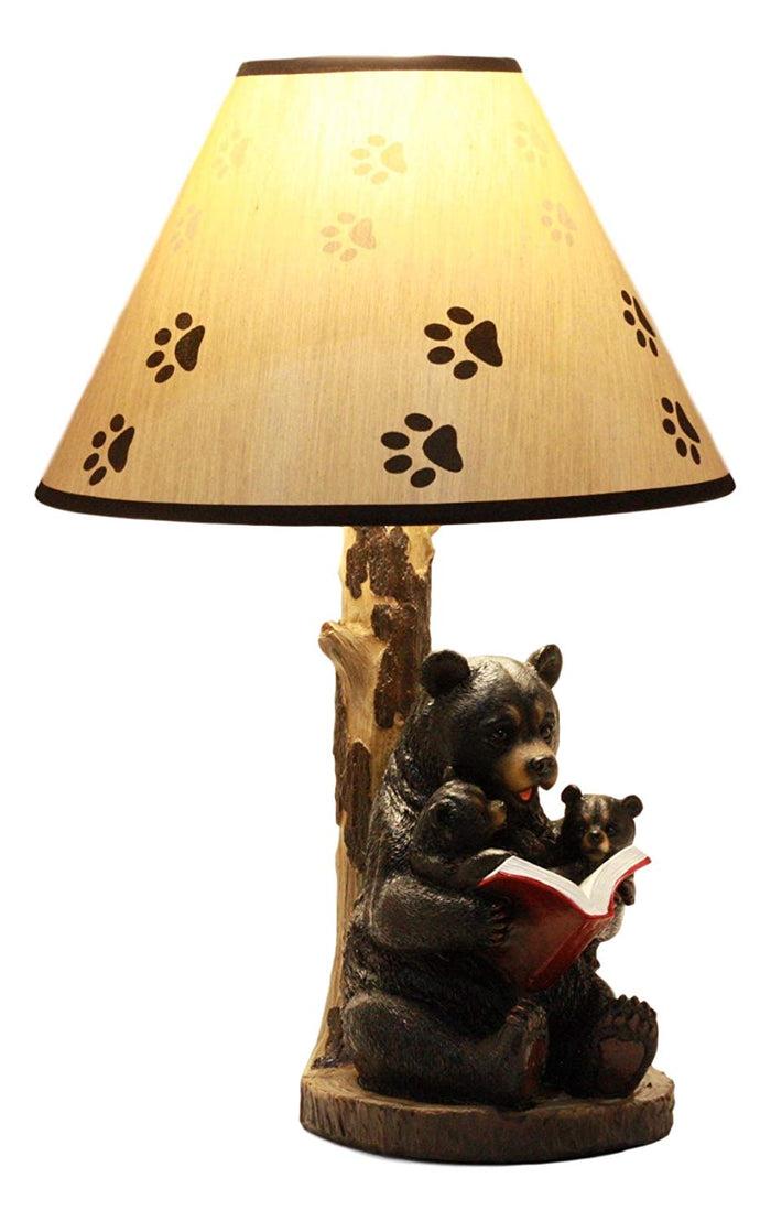 Ebros Gift Bedtime Story Mama Bear Reading To Baby Bears Table Lamp With Printed Paw Shade