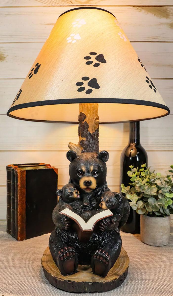 ebros gift Bedtime Story Mama Bear Reading to Baby Bears Table Lamp with Printed Paw Shade
