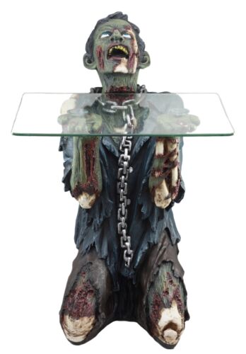 Ebros Gift Begging Chained Slave Walking Undead Zombie Side Table With Glass 22.5"H Decor