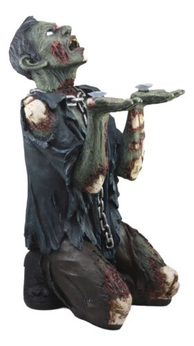 Ebros Gift Begging Chained Slave Walking Undead Zombie Side Table With Glass 22.5"H Decor