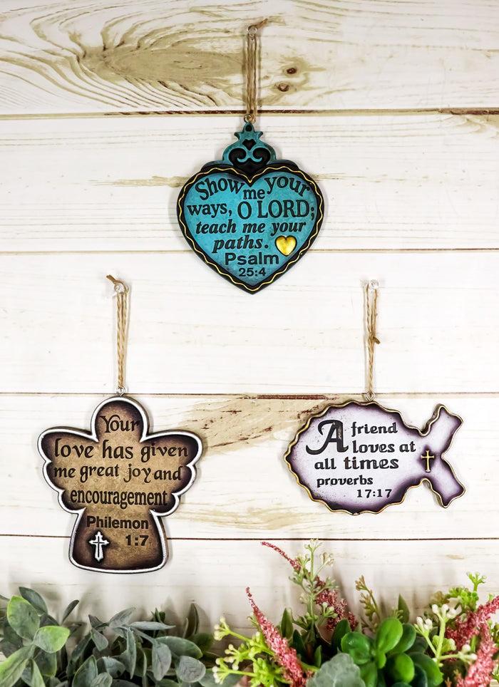 ebros gift Bible Verses Christian Fish Ichthys Angel Heart Wall Or Tree Ornaments Set of 3