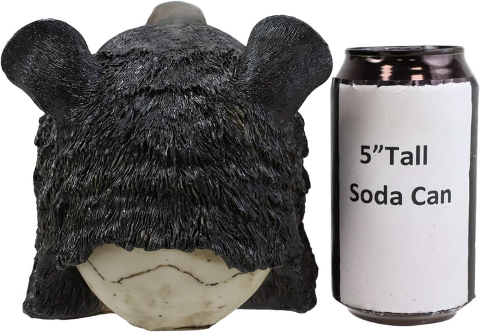 Ebros Gift Big Bear Headdress Skull Statue Gothic Macabre Figurine Skulls Black Bears 5.5"H