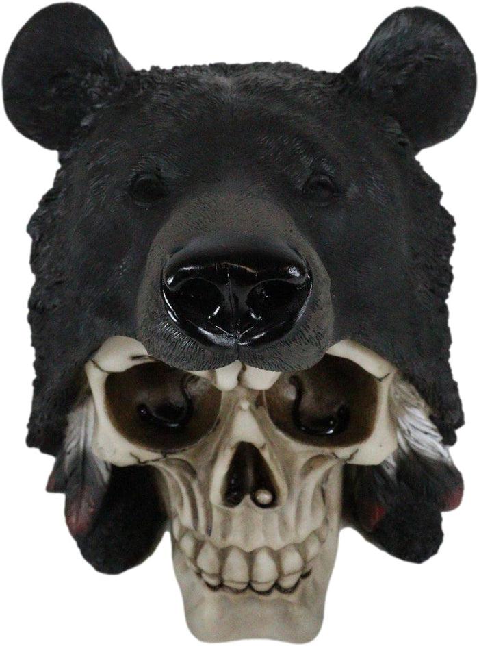 ebros gift Big Bear Headdress Skull Statue Gothic Macabre Figurine Skulls Black Bears 5.5"H