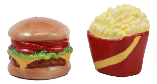 Ebros Gift Big Burger And Golden Fries Salt And Pepper Shakers Set Ceramic Spice Decor