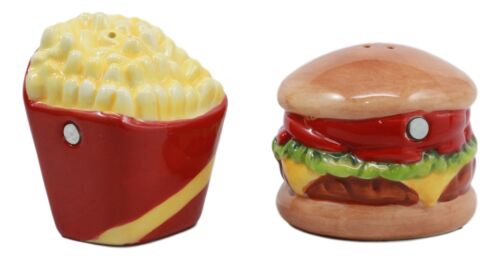 Ebros Gift Big Burger And Golden Fries Salt And Pepper Shakers Set Ceramic Spice Decor
