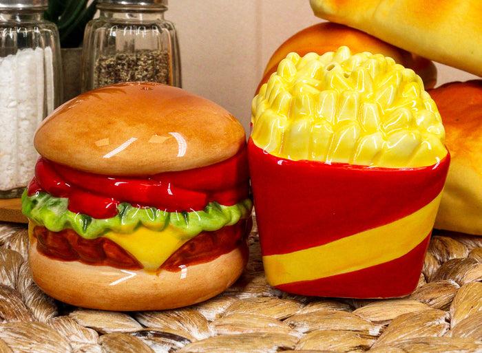 ebros gift Big Burger And Golden Fries Salt And Pepper Shakers Set Ceramic Spice Decor