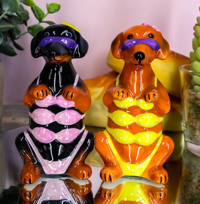 ebros gift Bikini Hotties Wiener Dachshund Lady Dogs With Shades Salt And Pepper Shakers