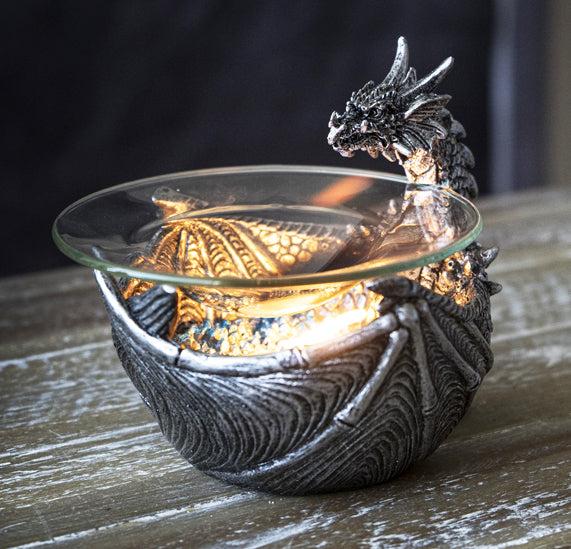 ebros gift Birth Of Terra Silver Dragon Oil Burner Wax Tart Warmer Candle Holder Figurine