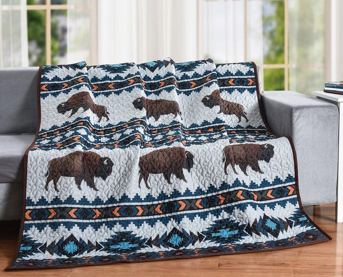 ebros gift Bison Buffalo Blue Cozy Plush Quilted Throw Blanket 50 x 60