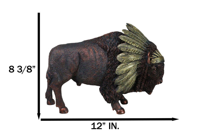 Ebros Gift Bison Buffalo With Indian Chieftain Roach Headdress Decorative Figurine 12"L