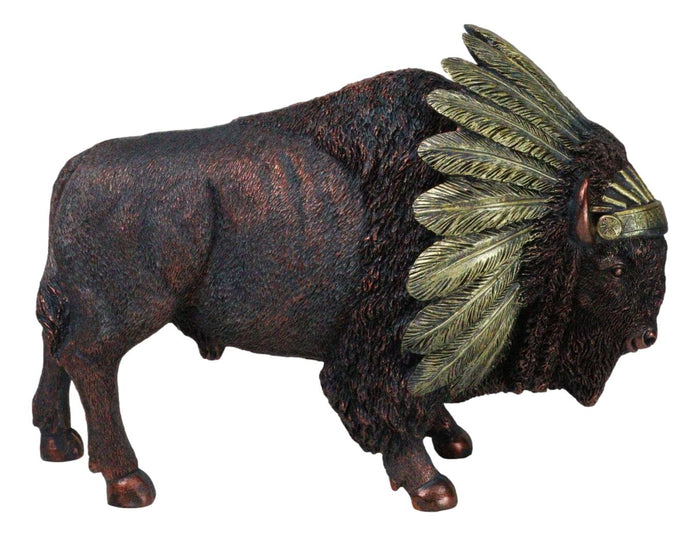 Ebros Gift Bison Buffalo With Indian Chieftain Roach Headdress Decorative Figurine 12"L