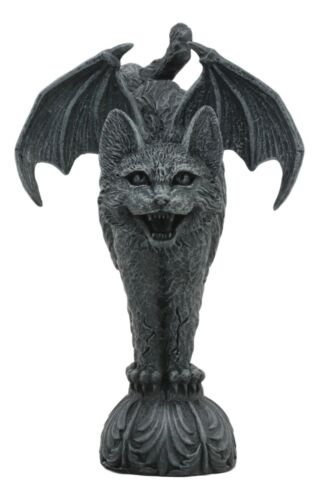Ebros Gift Bizarre Gothic Bat Winged Vampire Cat Gargoyle Statue 7"H Stoic Feline Guardian