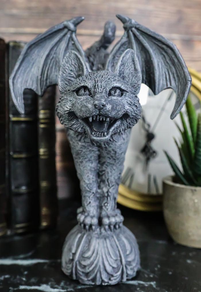 ebros gift Bizarre Gothic Bat Winged Vampire Cat Gargoyle Statue 7"H Stoic Feline Guardian