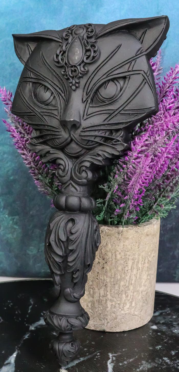 ebros gift Black Ancient Wicca Triple Goddess Sacred Cat Bastet Sculptural Hand Mirror