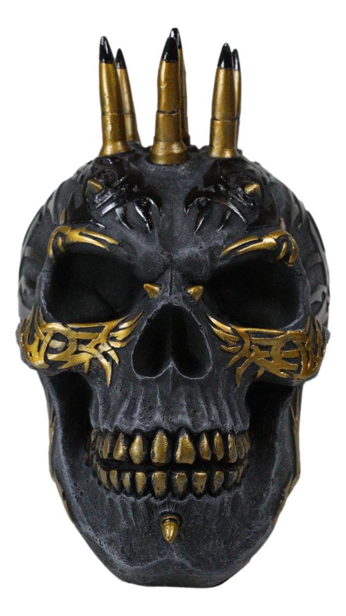 Ebros Gift Black And Gold Bullet Shell Casings Punk Mohawk Tribal Tattoo Skull Figurine
