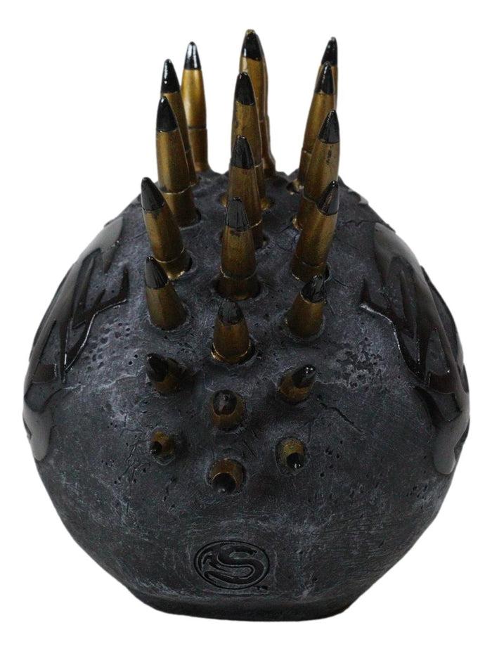 Ebros Gift Black And Gold Bullet Shell Casings Punk Mohawk Tribal Tattoo Skull Figurine