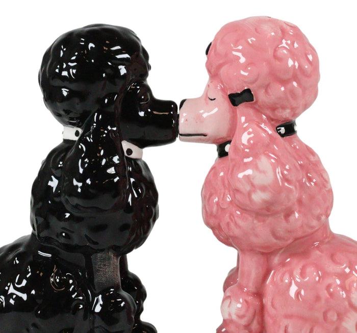 Ebros Gift Black And Pink Chien Canne Poodles Salt And Pepper Shakers Ceramic Figurine Set
