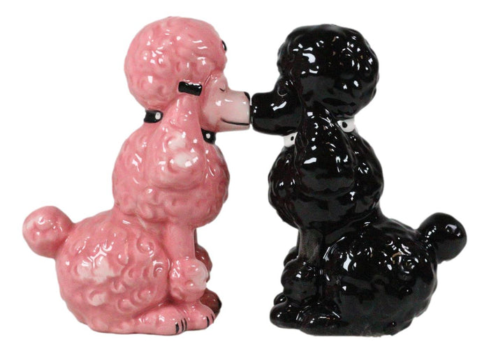 Ebros Gift Black And Pink Chien Canne Poodles Salt And Pepper Shakers Ceramic Figurine Set