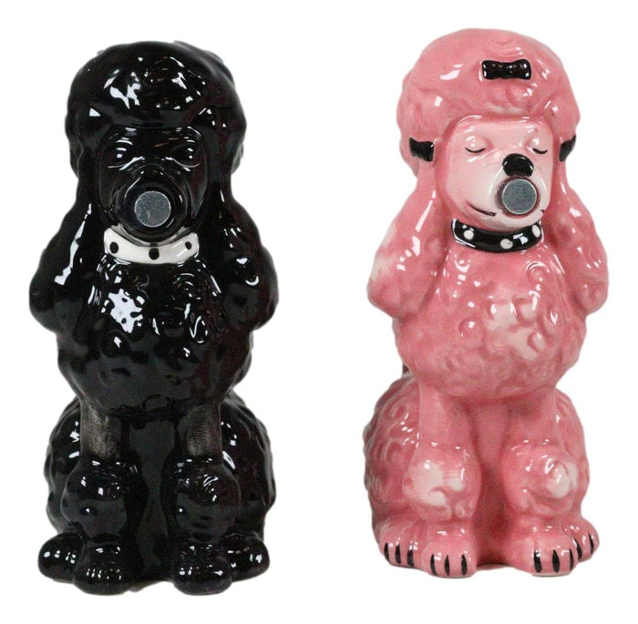 Ebros Gift Black And Pink Chien Canne Poodles Salt And Pepper Shakers Ceramic Figurine Set