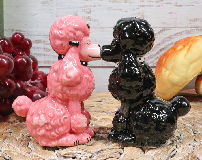 ebros gift Black And Pink Chien Canne Poodles Salt And Pepper Shakers Ceramic Figurine Set