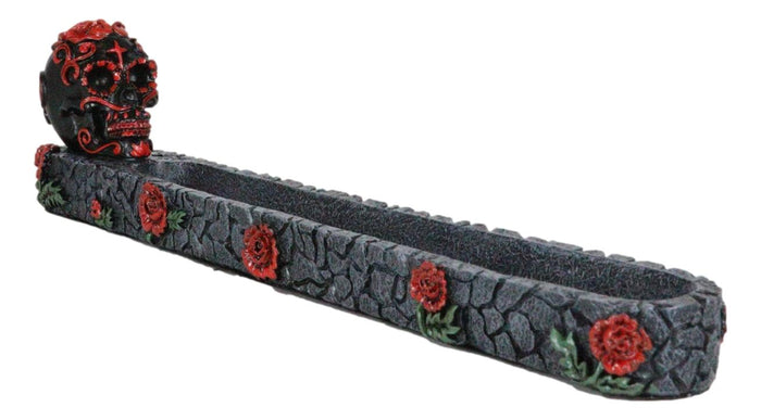 Ebros Gift Black And Red Day Of The Dead Tribal Tattoo Sugar Skull Incense Burner Holder
