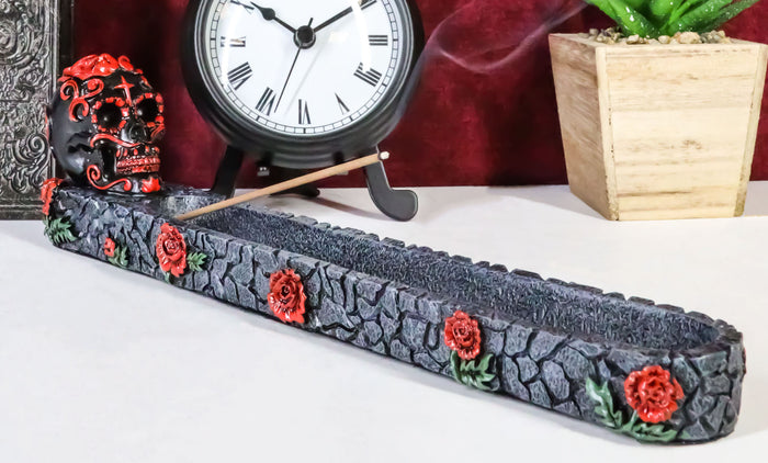 ebros gift Black And Red Day Of The Dead Tribal Tattoo Sugar Skull Incense Burner Holder