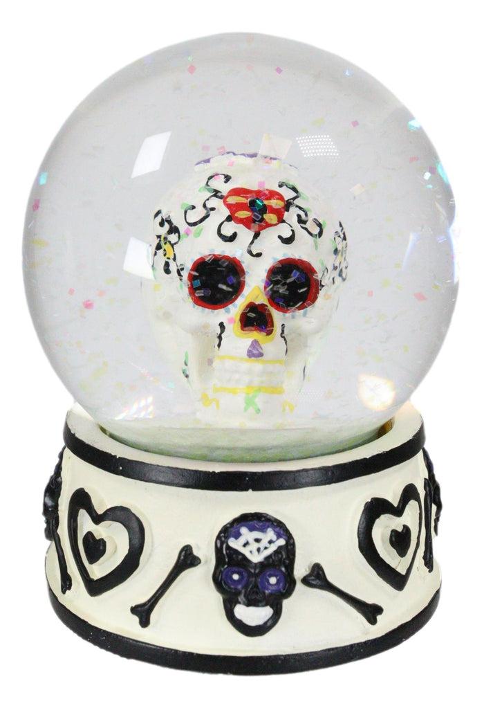 Ebros Gift Black And White Hearts And Bones Day Of The Dead Sugar Skull Small Water Globe