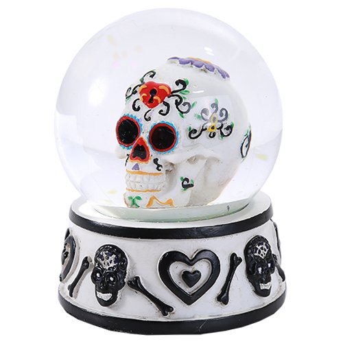 Ebros Gift Black And White Hearts And Bones Day Of The Dead Sugar Skull Small Water Globe
