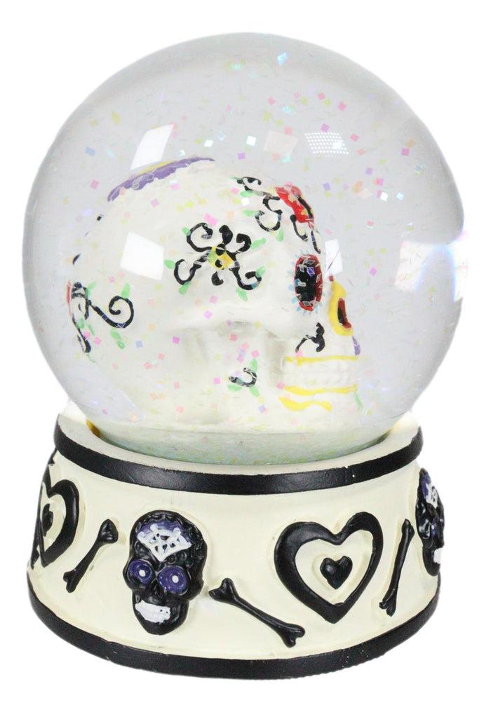 Ebros Gift Black And White Hearts And Bones Day Of The Dead Sugar Skull Small Water Globe