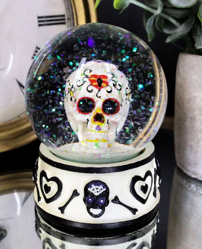 ebros gift Black And White Hearts And Bones Day of the Dead Sugar Skull Small Water Globe