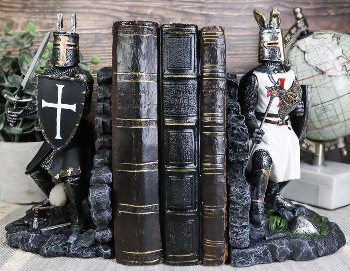 ebros gift Black And White Medieval Crusader Knight Bookends Statue 7.5"H Set Suit Of Armor