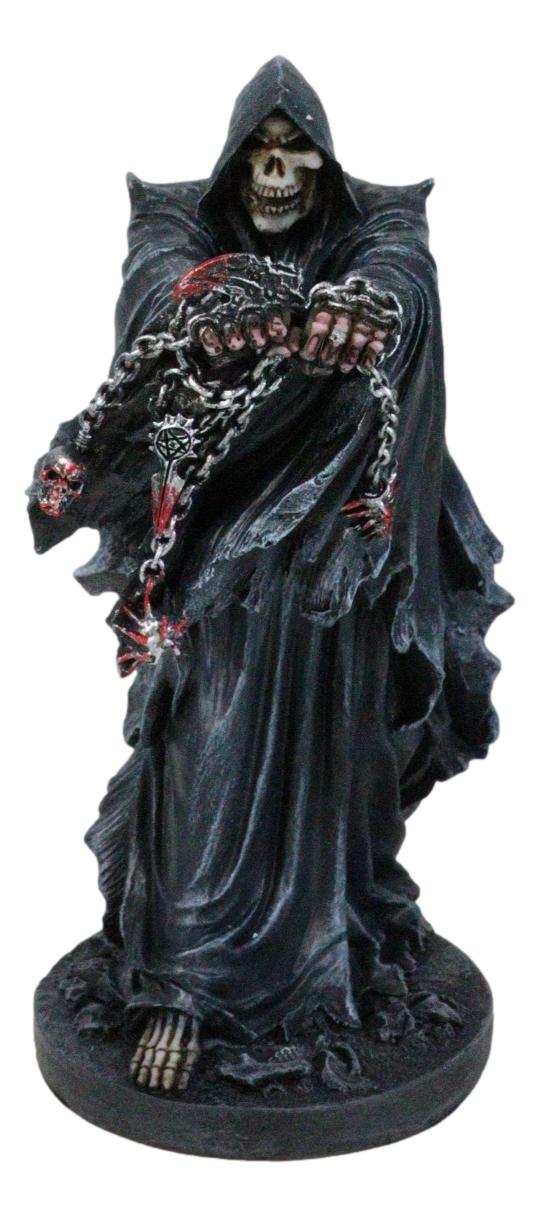ebros gift Black Angel of Death Grim Reaper With Chains Carved Knuckles Game Over Figurine