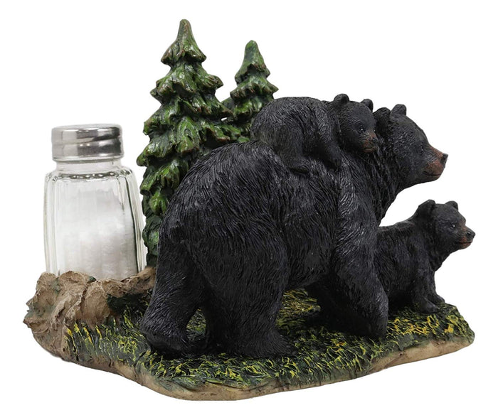 Ebros Gift Black Bear And Cubs Strolling The Forest Paper Napkin Salt Pepper Shakers Holder