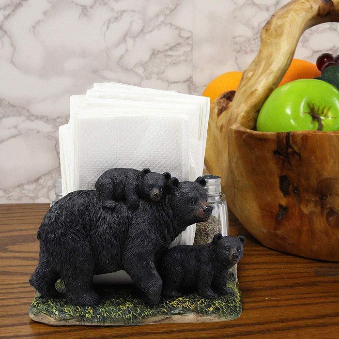 ebros gift Black Bear And Cubs Strolling The Forest Paper Napkin Salt Pepper Shakers Holder