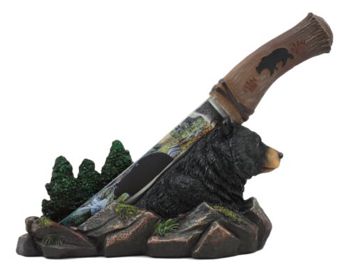 Ebros Gift Black Bear In Mountain Forest Landscape Statue With Large Letter Opener Dagger