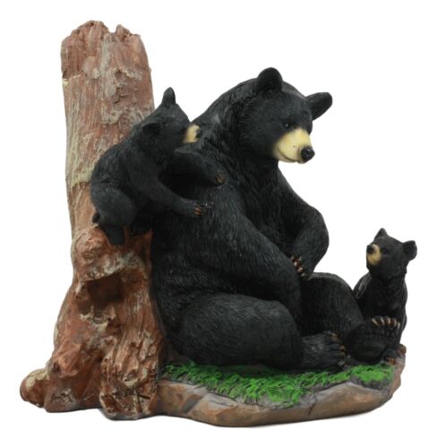 Ebros Gift Black Bear Mother And Her Cubs In The Woodlands Statue 6"Tall Nature's Nurture