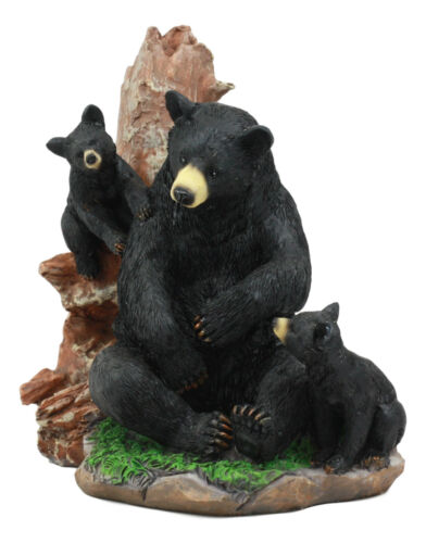 Ebros Gift Black Bear Mother And Her Cubs In The Woodlands Statue 6"Tall Nature's Nurture